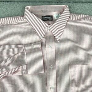 Edwards Mens Dress Shirt 18-36 Red White Striped Long Sleeve Button Down Vintage